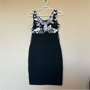 Eclipse Black and White Bodycon Midi Dress